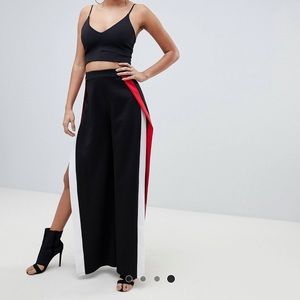 PrettyLittleThing Stripe Side Split Wide Leg Pants